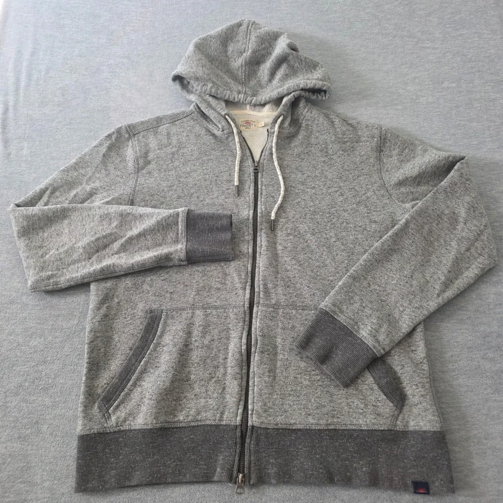 Faherty Mens Heather Grey Full Zip Colorblock Fleece Hoodie Sweatshirt Medium